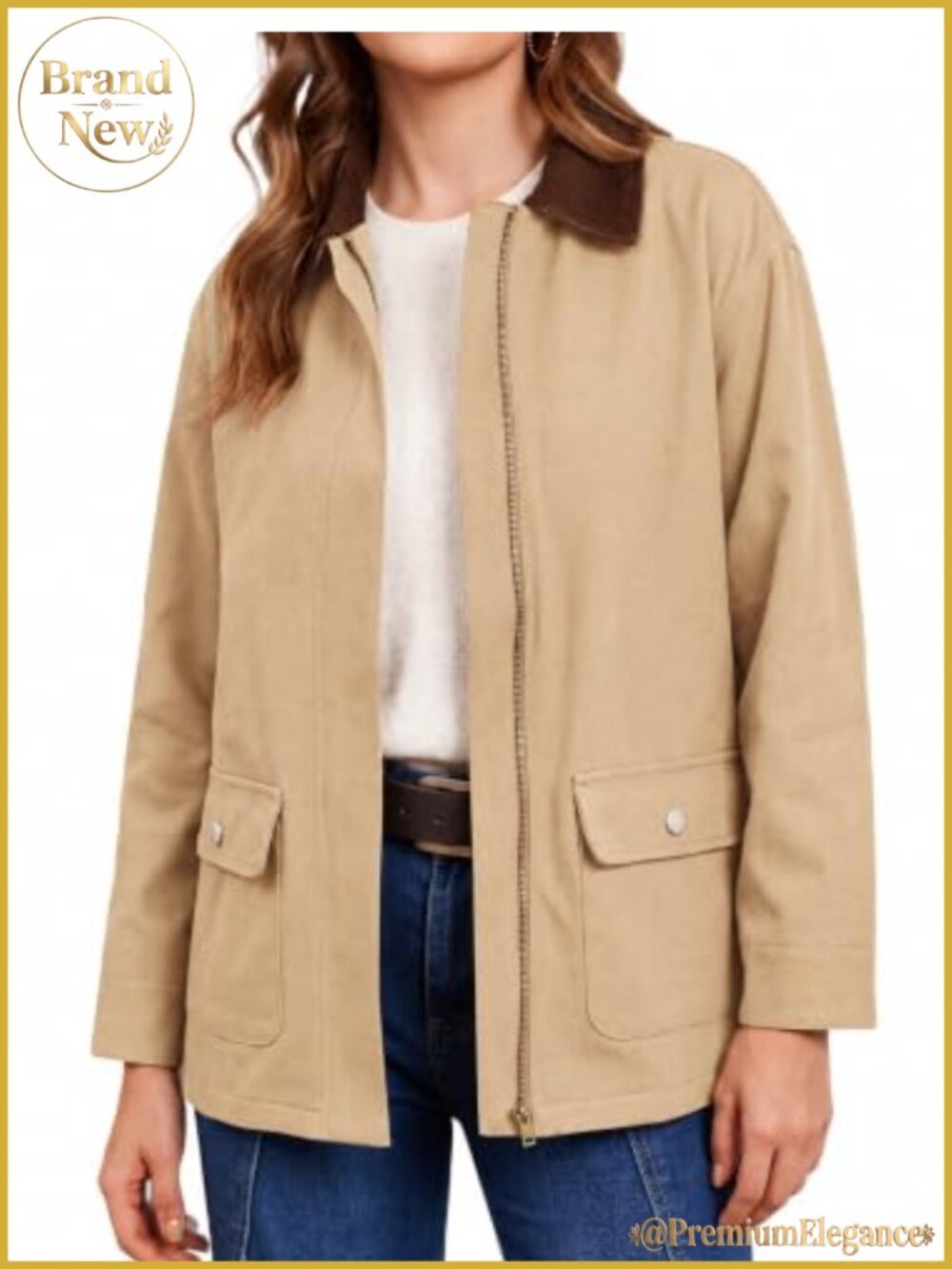Womens Oversized Utility Safari Jacket Corduroy Collar Trench Coat Pockets